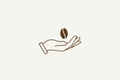 Minimal line icon of a hand holding a coffee bean, premium artisan style, soft geometric lines.
